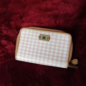 Pink white checkered can inside wallet purse lots of pockets